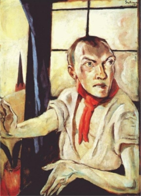 Self-portrait with red scarf, 1917
